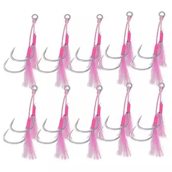 RIZES рыболовная двойная игла для вспомогательного крючка, раздельная блесна, перо, соль, старение, мишура, джиг-приманка Iseni 18, 10 штук, розовый №. розовый