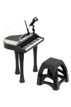 RiZKiZ Детский игрушечный рояль с микрофоном и стулом Мини-игрушка Электронный электронный 4 демонстрационный музыкальный инструмент Развивающая игрушка Прозрачная крыша светится чёрный