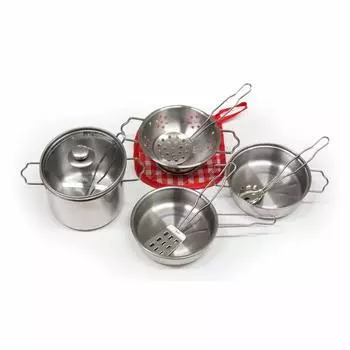 RiZKiZ Нержавеющая сталь Play House Pot Set Миниатюрная кухня Набор из 10 предметов Детская кухонная утварь Игрушка