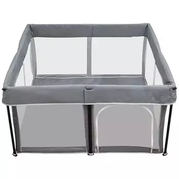 RiZKiZ складной мягкий манеж [серый] с сетчатым ковриком, квадратный [124 см 124 см], компактный, высокий, с дверцей, легкий, моющийся чехол, детский сон