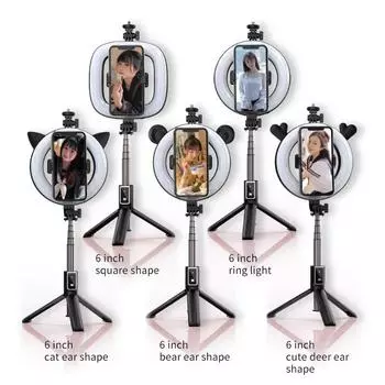 RK-02 Перезаряжаемая 6-дюймовая кольцевая лампа со штативом, мини светодиодная селфи-палка, штатив, заполняющий свет с пультом дистанционного управления 92cm&6 inch чёрный