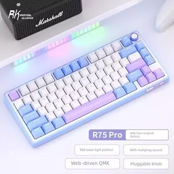 RK R75pro Mechanical Keyboard Bluetooth 2.4G Wireless Wired Three-Mode Gasket Customized Hot Plug RGB Light