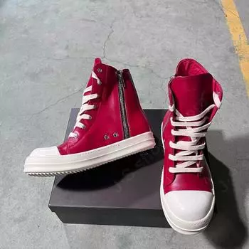 Ro Classic Boots Men Shoe Red Leather High Top Shoes Lace Up Women Casual Sneaker Red Cowhide Ankle Boot Sneakers 34