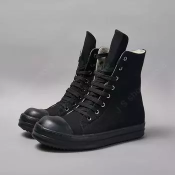 Ro Classic Boots Men Shoe Women Sneaker Full Black Canvas High Top Shoes Casual Sneakers Zipper Lace Up Luxury Ankle Boot 34