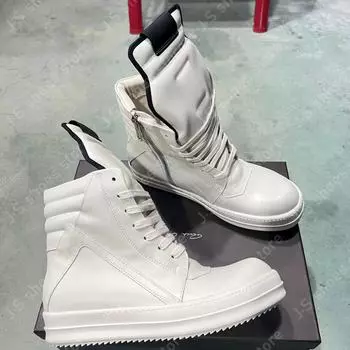 Ro Classic Boots White Leather High Top Shoe Genious Men Sneaker Zipper Women Sneakers Casual Shoes Lace Up Geobasket Ankle Boot 34