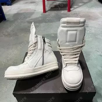 Ro Classic Ivory White Leather Sneakers High Top Shoe Boots Men Sneaker Zipper Women Casual Shoes Lace Up Ankle Boot 34