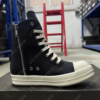 Ro Classic Men Shoe Black Canvas High Top Shoes Women Casual Sneaker Luxury Ankle Boot Lace Up Flat Boots Sneakers 34