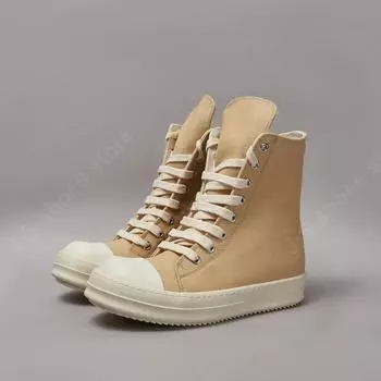 Ro Classic Sneakers Apricot Canvas Men Casual Shoes Women Sneaker High Top Shoe Ankle Boot Luxury Lace Up ZIP Thick Sole Boots 34