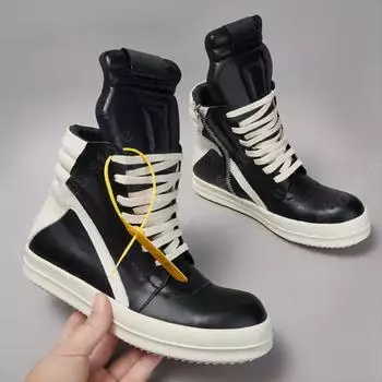 Ro Classic Sneakers Men Shoe Black Leather Boots Outdoor High Top Casual Shoes Cowhide Women Sneaker Zipper Cowhide Ankle Boot 34