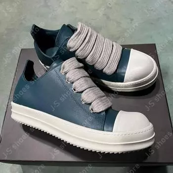 Ro Design Cyan Leather Low Top Shoe Geobasket High Quality Men Shoes Cowhide Women Casual Sneaker Jumbo Laces Genious Sneakers 34