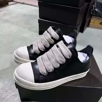 Ro Design Shoe Black Leather Men Sneaker Jumbo Laces Women Low Top Casual Shoes High Quality Luxury Flat Cowhide Sneakers 34