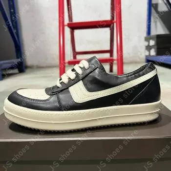 Ro Designer Black White Leather Low Top Shoe Geobasket High Quality Men Shoes Cowhide Women Casual Sneaker Lace Up Flat Sneakers 34