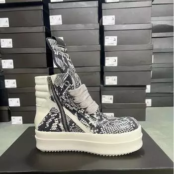 Ro Designer Boots Men Sneaker Women Black Leather Ankle Boot Jumbo Laces Platform 6cm Thick Sole Pantshoes High Top Casual Shoes 35