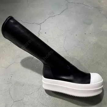 Ro Designer Boots Men Sneaker Women Black Leather Shoes SLIP-ON Casual Shoe Platform 6cm Thick Sole High Top Sneakers Ankle Boot 35