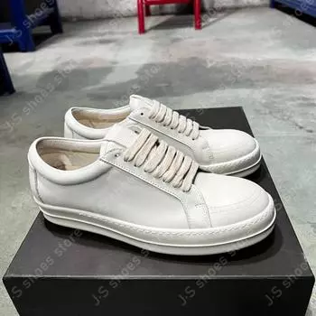 Ro Fashion Versatile White Leather Low Top Shoe Men Sneaker Cowhide Women Casual Shoes Lace Up Geobasket Flat Sneakers 34