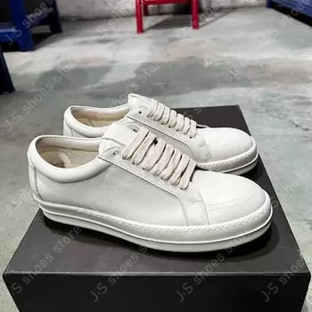 Ro Fashion Versatile White Leather Low Top Shoe Men Sneaker White Cowhide Women Casual Shoes Lace Up Geobasket Flat Sneakers 34
