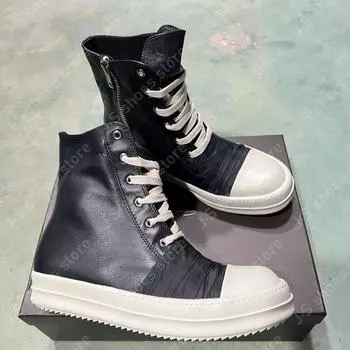 Ro Geobasket Black Leather High Top Shoe Sneaker Men Shoes Zipper Cowhide Boots Lace Up Women Ankle Boot Casual Sneakers 34