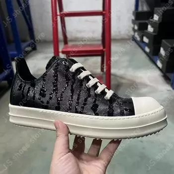 Ro Geobasket Black Leather Low Top Shoe High Quality Men Shoes Women Casual Sneaker Lace Up Square Water Drop Style Sneakers 34