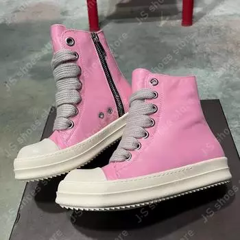 Ro Geobasket Boots Pink Leather High Top Shoe Men Shoes Pink Cowhide Sneakers Zipper Women Casual Sneaker Jumbo Laces Ankle Boot 34