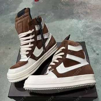 Ro Geobasket Caramel Suede White Leather High Top Shoe Boot Caramel Cowhide Men Shoes Zipper Women Casual Sneaker Ankle Boots 34