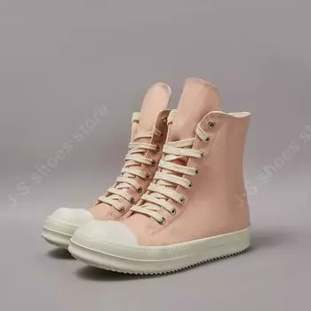 Ro Men Casual Shoe Women Pink Canvas Shoes High Top Sneaker Ankle Boot Zipper Thick Sole Flat Boots Luxury Sneakers 34