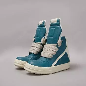 Ro Men Shoe Cyan Leather Boots High Top Casual Shoes Jumbo Laces Classic Design Sneakers Zipper Women Sneaker Cowhide Ankle Boot 34