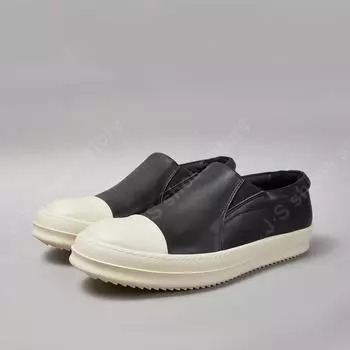 Ro Мужская обувь Черные кожаные туфли Слипоны Женские Низкие Повседневные Кроссовки Воловья кожа Лоферы Роскошный дизайн Кроссовки на толстой подошве 34