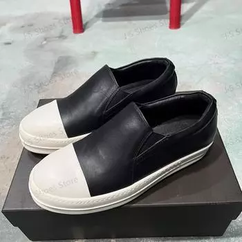 Ro Мужская обувь Черные кожаные туфли Слипоны Женские Низкие Повседневные Кроссовки Черные Лоферы из коровьей кожи Роскошные Дизайнерские Кроссовки на Толстой Подошве 34