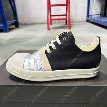 Ro Retro Classic Black Canvas Low Top Shoes Sneaker Men Shoe Khaki Silver Pleated Cloth Lace Up Women Casual Sneakers 34