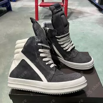 Ro Retro Dark Grey Suede Sneakers High Top Shoe Boot Men Sneaker Zipper Women Casual Shoes Lace Up Cow Suede Ankle Boots 34