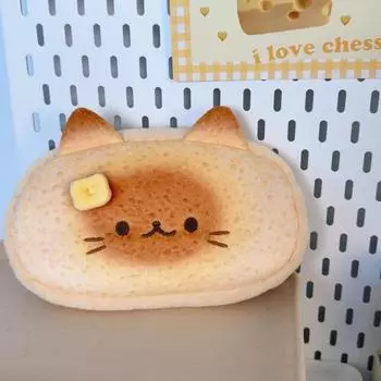 Roast Bread Stationery Bag Blusher Cat Plush Pencil Bag Creative Siamese Cat Pencil Bag Desktop style 1