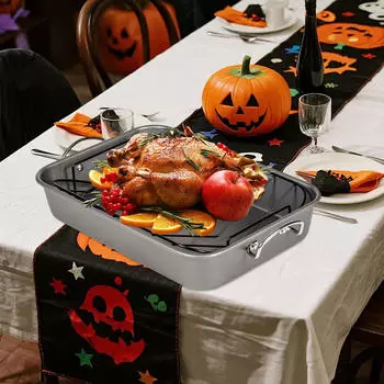 Roasting Pan Baking Tray Nonstick Large Turkey Roaster with Rack Bakeware Dish серый