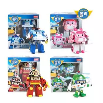 РОБОКАР Делюкс ПОЛИ 4 шт. (Поли + Хелли + Эмбер + Рой) Игрушечный робот-трансформер Deluxe 4 sets