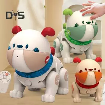 Робот-бульдог с дистанционным управлением, электрическая сенсорная интерактивная умная голосовая собака, обучающая танцующая поющая игрушка-щенок с радиоуправлением и музыкальным светом синий