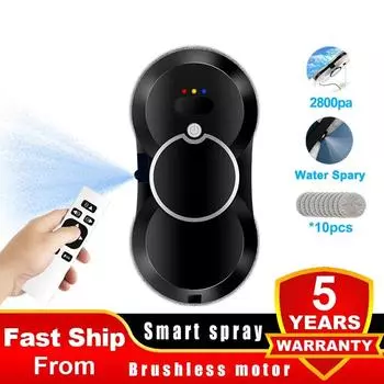 Робот для мытья окон, ультразвуковой распылитель воды, ультратонкий робот для подметания окон, бытовой очиститель стекол, сухая и влажная уборка, дистанционное управление, бесщеточный двигатель European standard чёрный