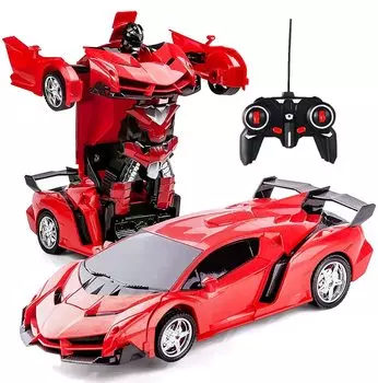 Робот-игрушка, трансформирующая игрушечный автомобиль, радиоуправляемая машина 2 в 1, радиоуправляемый пульт дистанционного управления, может трансформировать любимый подарок для детей (красный)