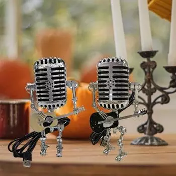 Робот-лампа в стиле ретро, модная головка микрофона, вечерние, домашняя железная гитара, украшение для игры на гитаре, фигурка робота, игрушка белый