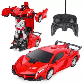ROBOT PLAZA Радиоуправляемая машина-трансформер, игрушка-робот, радиоуправляемая игрушка-трансформер с одной кнопкой, подарок на день рождения для детей (Спортивная машина) красный