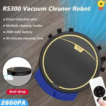 Робот-пылесос RS300, автоматическая умная подметальная швабра для мытья пыли, дистанционное управление, вакуумный циклонный всасывающий анти-капля
