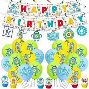 Робот Тематический Флаг Поднятие Торта Флаг Вставка Шаров Набор Детский День Рождения Робот Украшения Принадлежности Balloon glue dot*100pcs