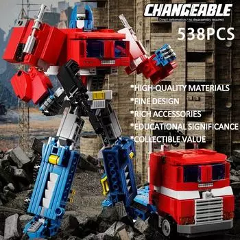 Робот-трансформер, строительные блоки, военный меха, робот-грузовик, комбинированная модель 2 в 1, кирпичи, игрушки для мальчиков, детские рождественские подарки синий/красный