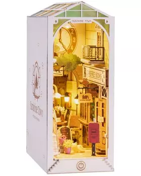 Robotime 3D деревянная головоломка DIY деревянный книжный уголок комплект подставка для книг со светодиодной подсветкой миниатюрный домик комплект рождественский подарок на день рождения (Солнечный город)