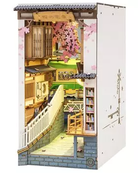 ROBOTIME Book Nook Kit Blossom из 3D-пазлов Воссоздайте мир станции, где цветет вишня. Деревянный 3D-пазл со светодиодной подсветкой Book Nook.
