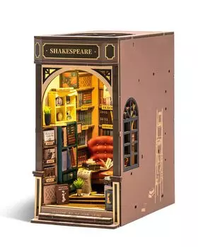 ROBOTIME Book Nook Kit DIY 3D Puzzle Craft Деревянный набор для самостоятельной сборки Миниатюрный кукольный домик Комплект для сборки книжной подставки Украшение для книжной полки Светодиодный выключатель света