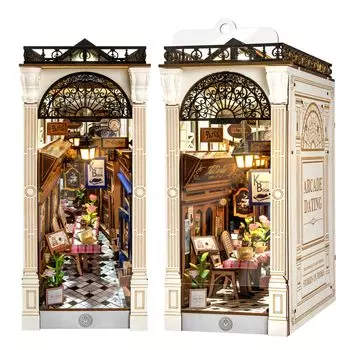 ROBOTIME Book Nook Kit DIY 3D Puzzle Craft Деревянный набор для самостоятельной сборки Миниатюрный кукольный домик Комплект для сборки книжной подставки Украшение для книжной полки Светодиодный выключатель света