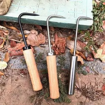 Robust Wooden Handle Root Hook Single Claw Root Remover Loose Soil Tool Potted Root Hook Farm Style 1