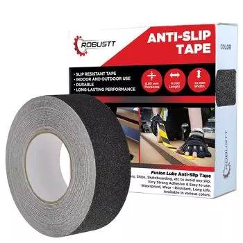Robustt Anti Skid AntiSlip 18 метров(гарантированный) X50мм (Пакет из 1) Черная, устойчивая к падениям, с ПЭТ-материалом и акриловой клейкой лентой на основе растворителя 50mm x 18m чёрный