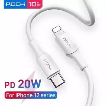 ROCK 20 Вт PD USB C кабель для iPhone 12 Mini Pro Max быстрая зарядка USB C к кабелю освещения кабель для передачи данных кабель зарядного устройства для телефона типа C 100cm белый