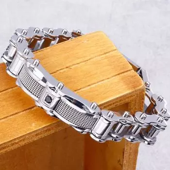 Рок-н-ролл 12 мм 316L нержавеющая сталь литой металлический велосипед цепь мужские браслеты для мужчин мальчиков байкеров ювелирные изделия аксессуары подарки 20.5CM серебряный