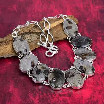 Rock Calci Изящное ожерелье из драгоценных камней, стерлинговое серебро 925 пробы, регулируемая цепочка, ожерелье, ювелирные изделия ручной работы, для свадебного подарка Adjustable with 18 inches чёрный